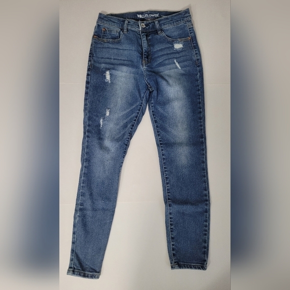 Wallflower Denim - Wallflower Medium Blue Wash Distressed Skinny Jeans